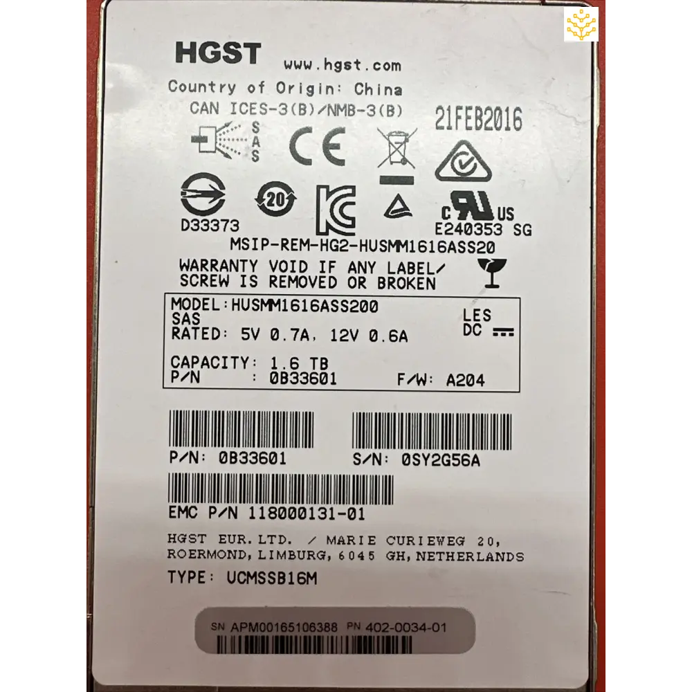 HGST HUSMM1616ASS200 0B33601 1.6TB 12Gb/s 2.5” SSD - Computers/Tablets & Networking:Drives Storage & Blank Media:Hard