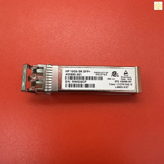 HP 10Gb SR SFP+ transceiver module for fiber optic networking.