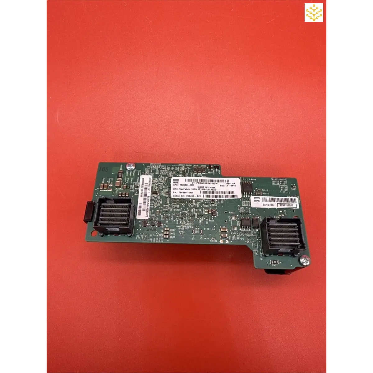 Computer circuit board with various electronic components and connectors.