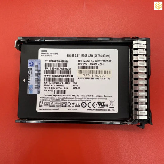 HPe 120G SSD SATA6 MK0120GFDKP 816969 - B21 816962 - 001 817098 - 001 in Tray - GIGDATA