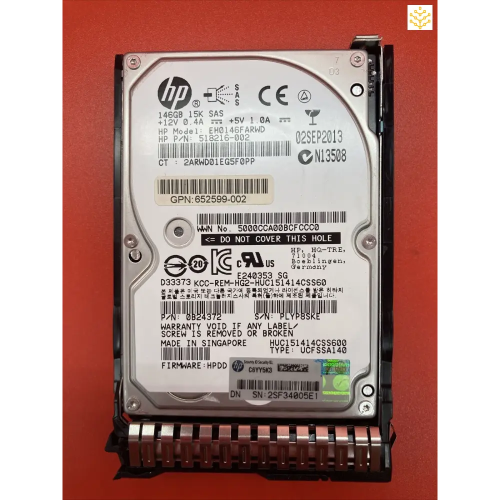 HPe 146G 15K 2.5” In Tray 627114-001 507129-010 653950 EH0146FARWD in Tray - Computers/Tablets & Networking:Drives