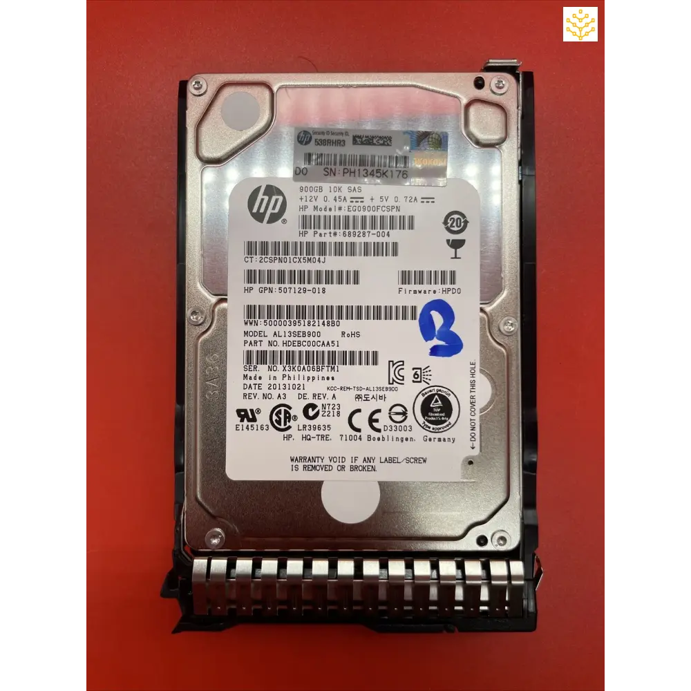 HPe 619291-B21 900GB SAS 10K 2.5in DP ENT HDD In 653971 Tray - Computers/Tablets & Networking:Drives Storage & Blank