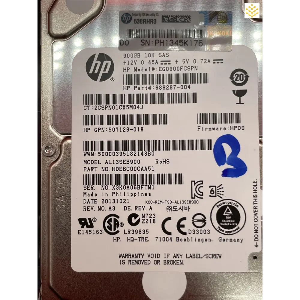 HPe 619291-B21 900GB SAS 10K 2.5in DP ENT HDD In 653971 Tray - Computers/Tablets & Networking:Drives Storage & Blank