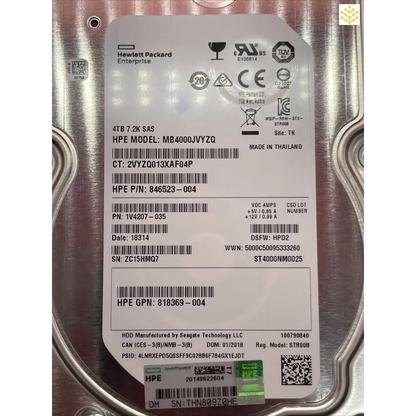 HPe 819079-B21 4TB SAS 12G 7.2K 3.5 MDL HDD In 819079 Tray - Computers/Tablets & Networking:Drives Storage & Blank