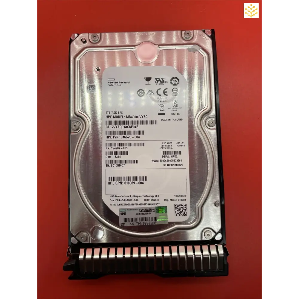 HPe 819079-B21 4TB SAS 12G 7.2K 3.5 MDL HDD In 819079 Tray - Computers/Tablets & Networking:Drives Storage & Blank