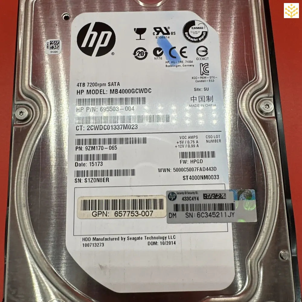 HPe MB4000GCWDC 4TB SATA 7.2K RPM 3.5” HDD In 693720 Tray - Computers/Tablets & Networking:Drives Storage & Blank