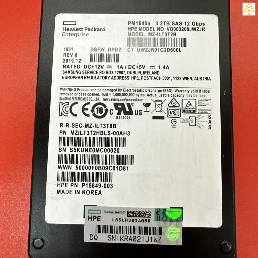 HPe PM1645a 3.2TB SAS 12Gb 2.5 VO003200JWZJR MZ-ILT3T2B P49052-B21 - Computers/Tablets & Networking:Drives Storage &