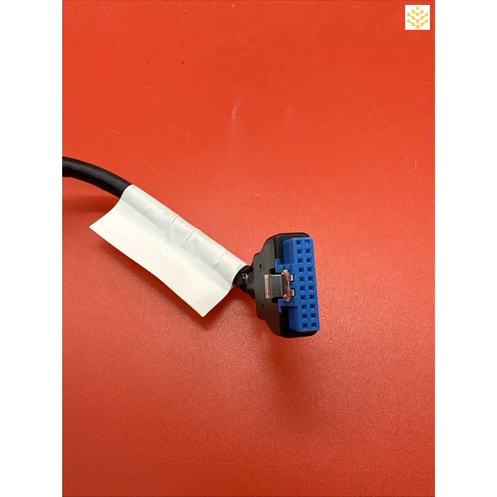 Blue electrical connector with attached white cable.