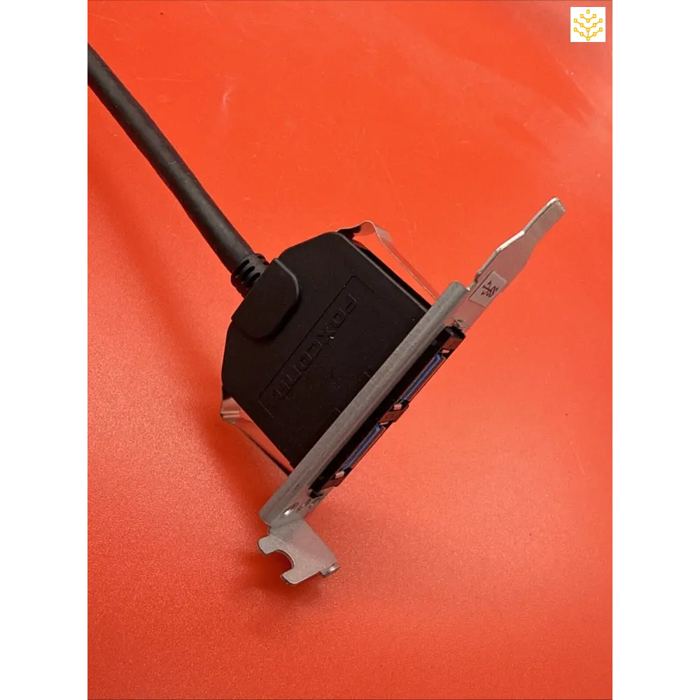 Black computer expansion card bracket with an attached cable.