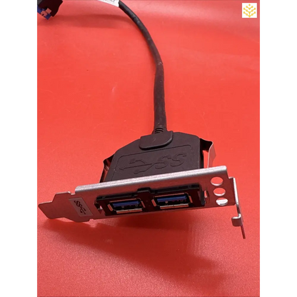 PCIe bracket with two USB ports and a connecting cable.