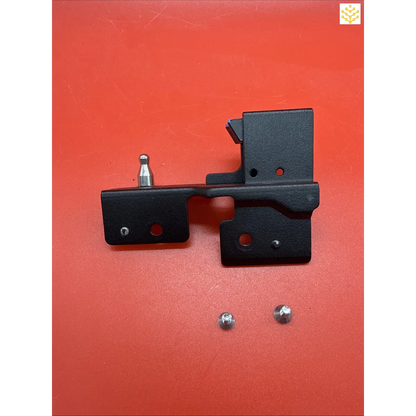 Black metal mounting brackets with screws.