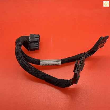 Black braided computer power supply cable with connectors at both ends.