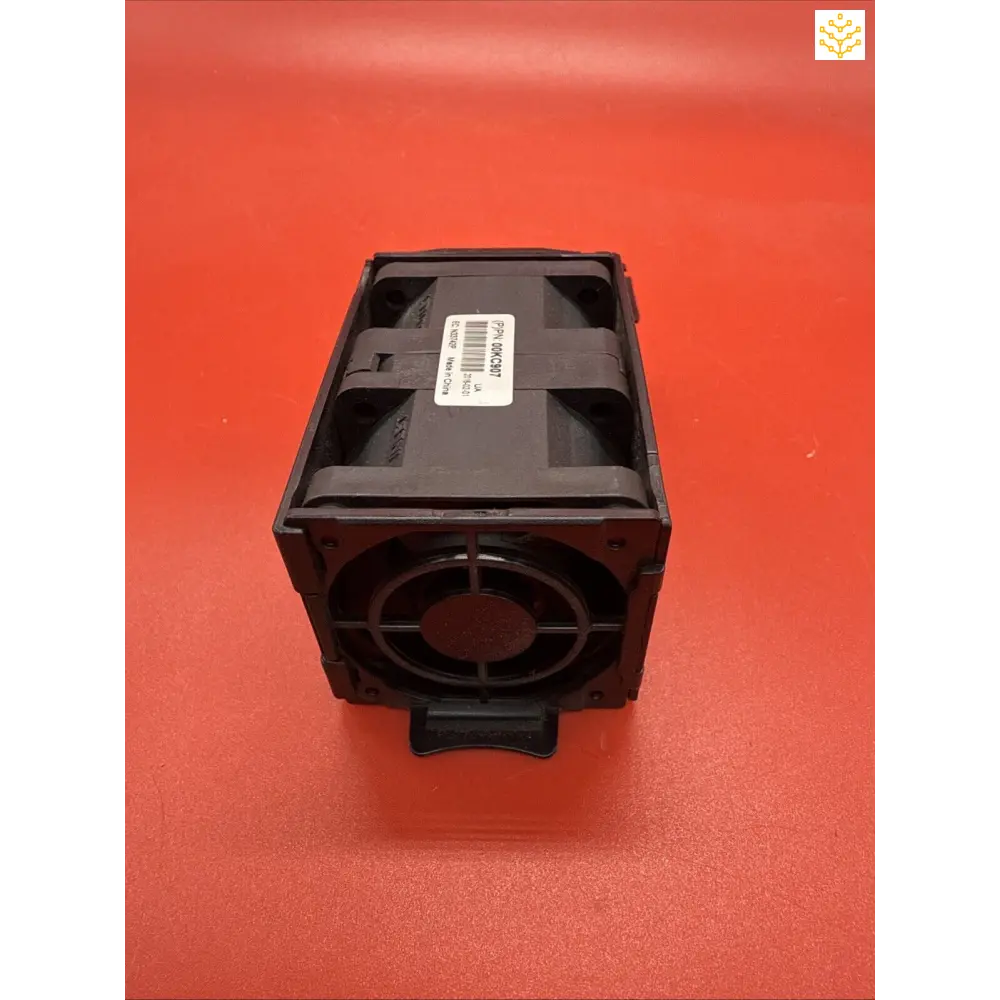 Black computer cooling fan housing with circular vent design.