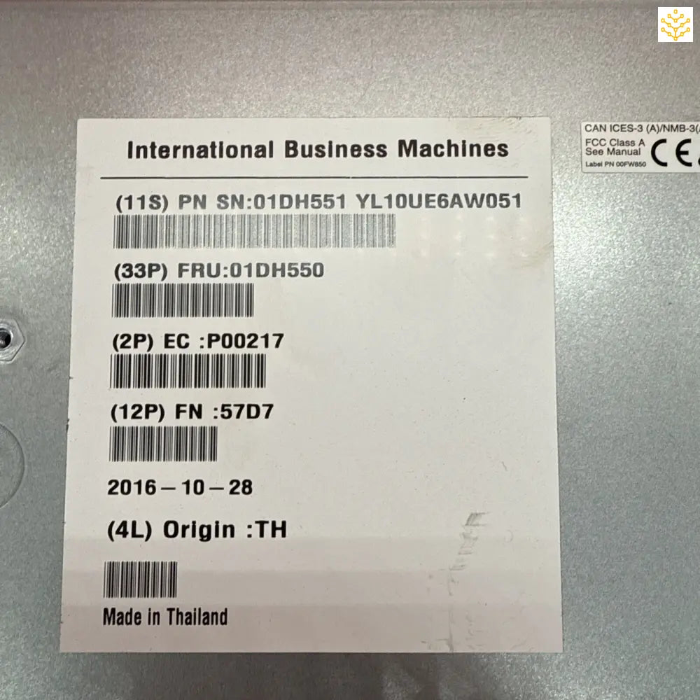 Product label from IBM (International Business Machines) showing manufacturing details and serial numbers.