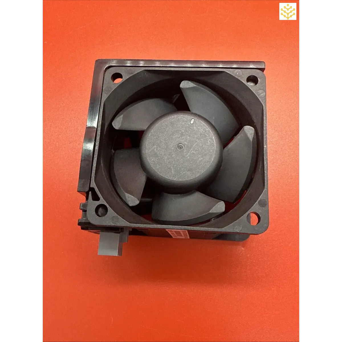 Computer cooling fan with five blades in a square black housing.