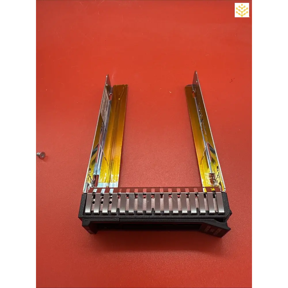 Hard drive tray/caddy with yellow rails for mounting in a server chassis.