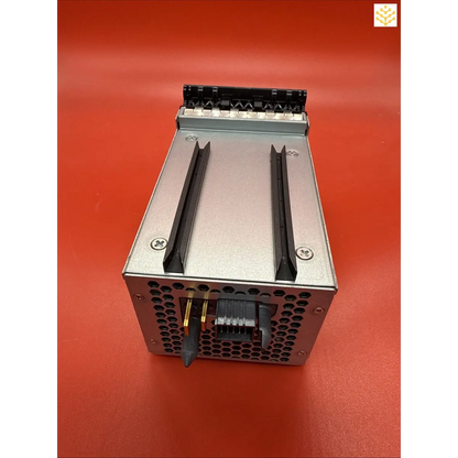 Computer power supply unit with ventilation holes and mounting rails.