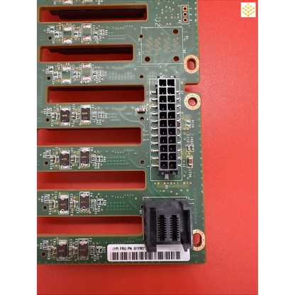 Circuit board with multiple parallel slots and connectors.