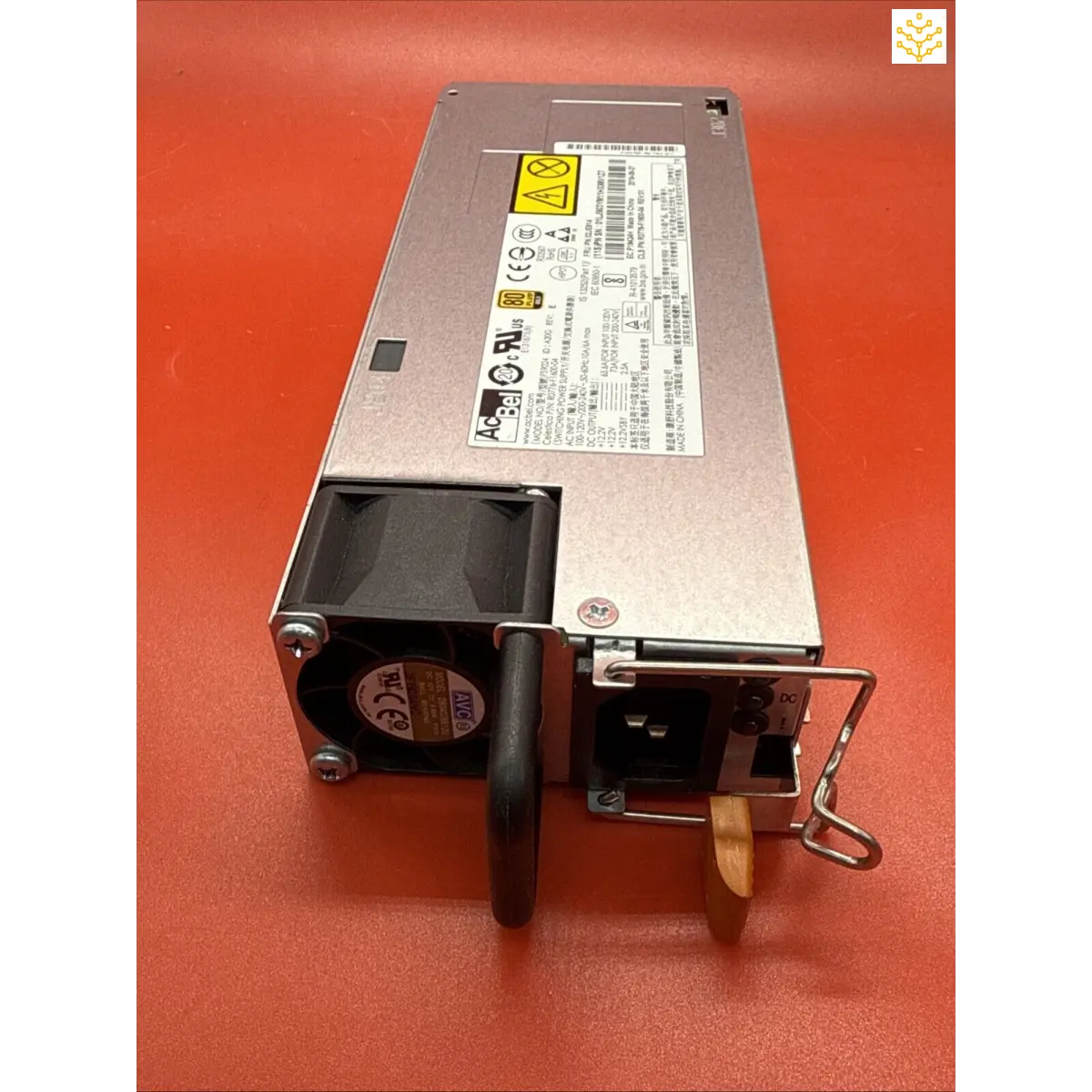 Server power supply unit with visible fan and connectors.