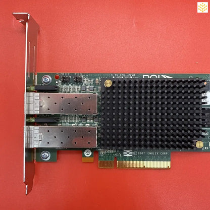 PCIe network interface card with dual SFP+ ports and a black heatsink.