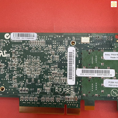 PCIe network interface card with visible circuit board components and traces.