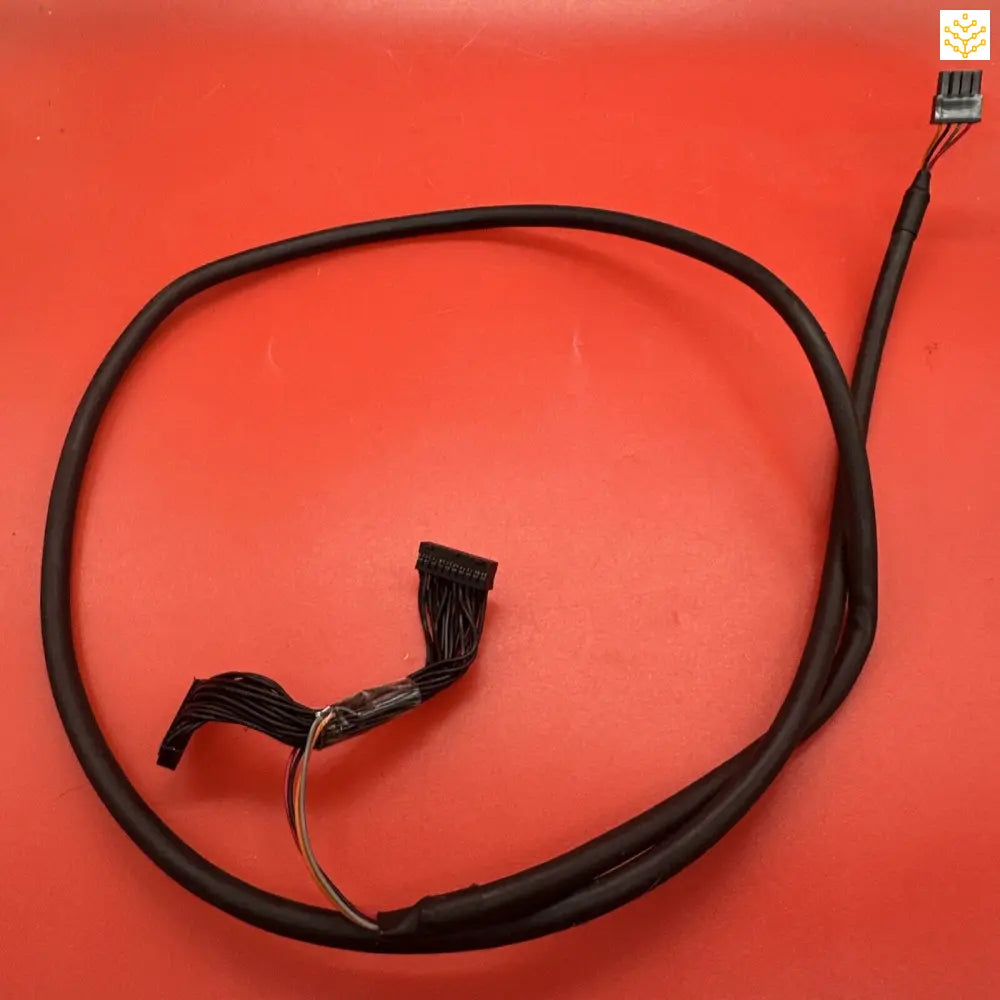 Black computer or electronic cable with multiple connectors.