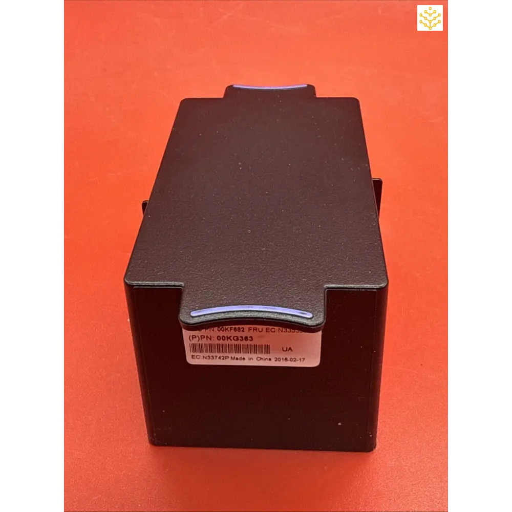 Black rectangular box with a label on its side.