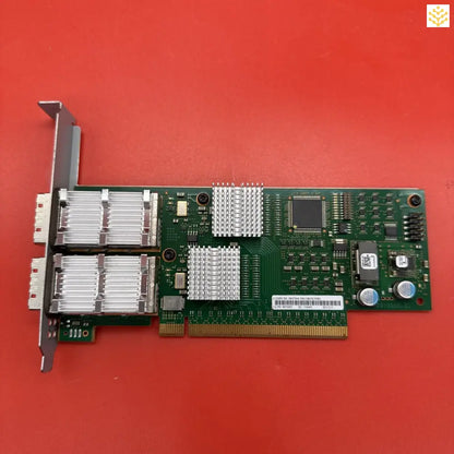 PCIe network interface card with dual SFP+ ports and heatsinks.