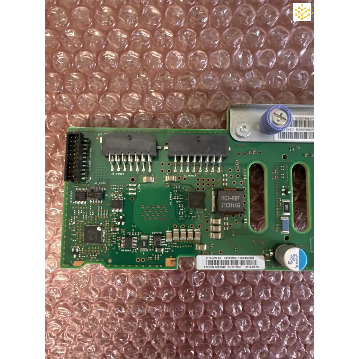 Circuit board with electronic components and connectors mounted on green PCB material.