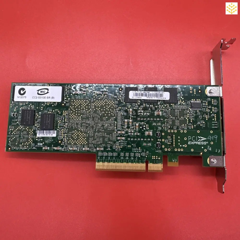 PCIe network interface card with green circuit board and metal bracket.