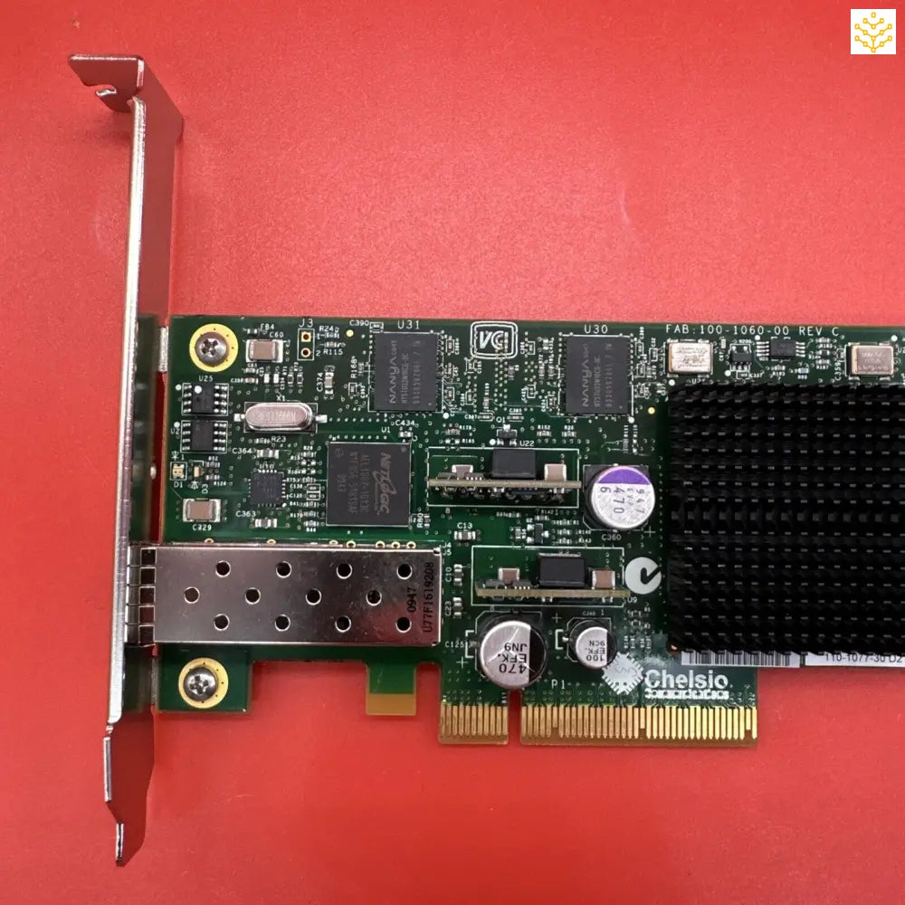 PCIe network interface card with an SFP port and heatsink.