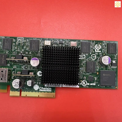 PCIe network interface card with a black heatsink mounted in the center.