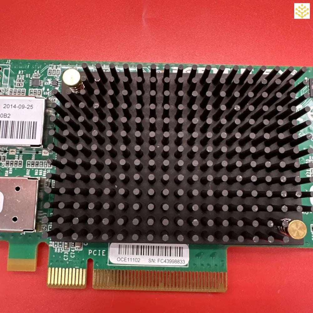 PCIe network card with a black aluminum heatsink array.