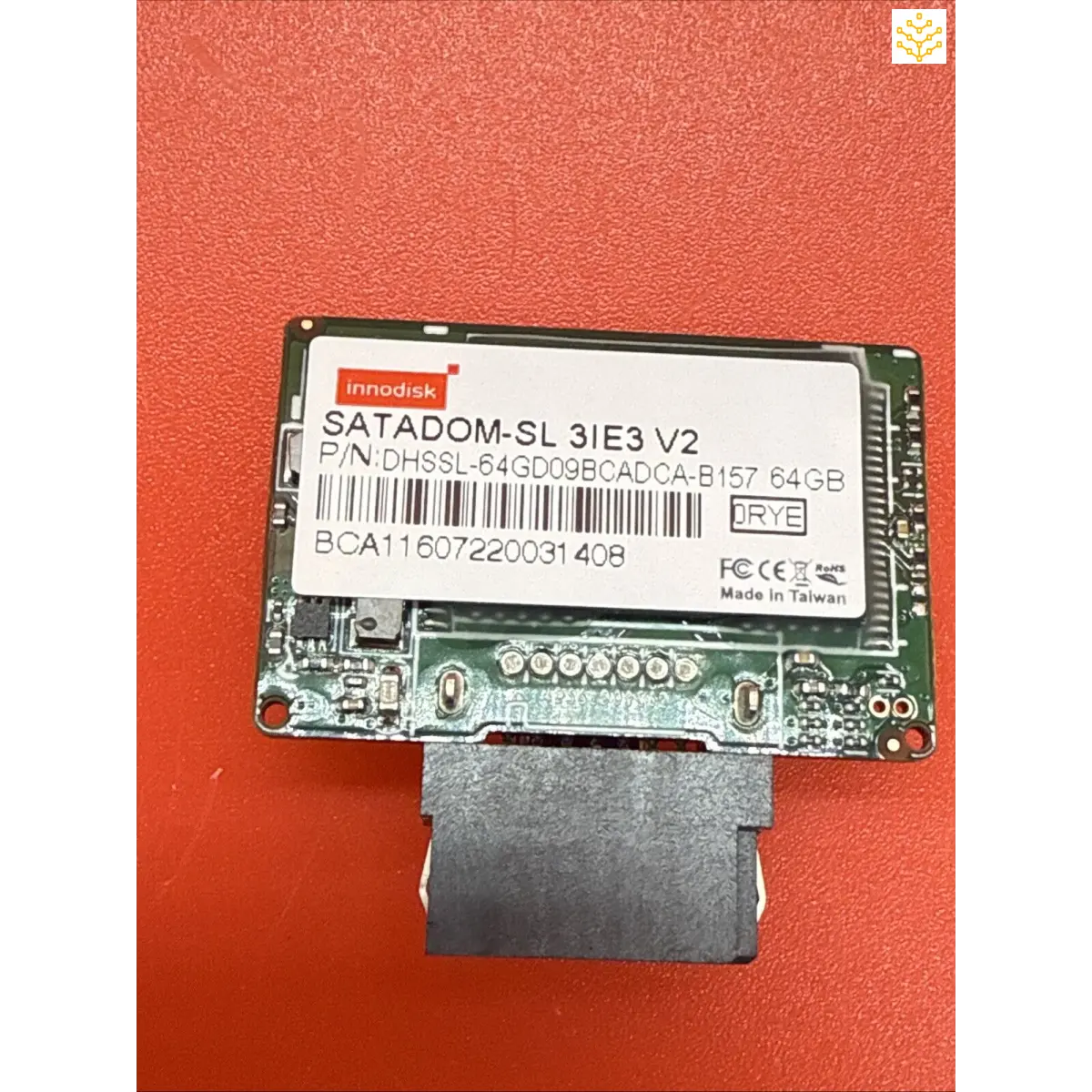 Solid-state drive (SSD) module with visible circuit board and connector.