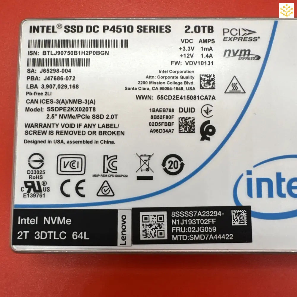 Intel SSD DC P4510 2.0TB 2TB NVMe 2.5” SSDPE2KX020T8 - Computers/Tablets & Networking:Drives Storage & Blank