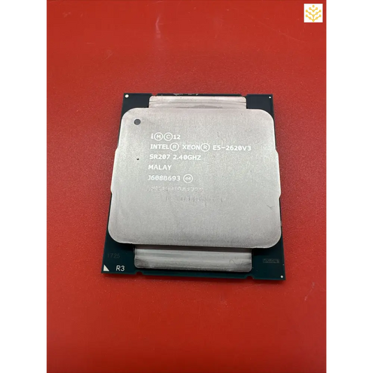 Computer processor chip with visible text on its surface.