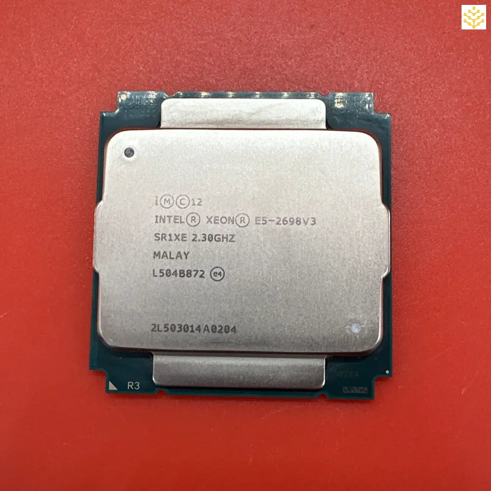 Intel Xeon processor chip with visible product details on its surface.