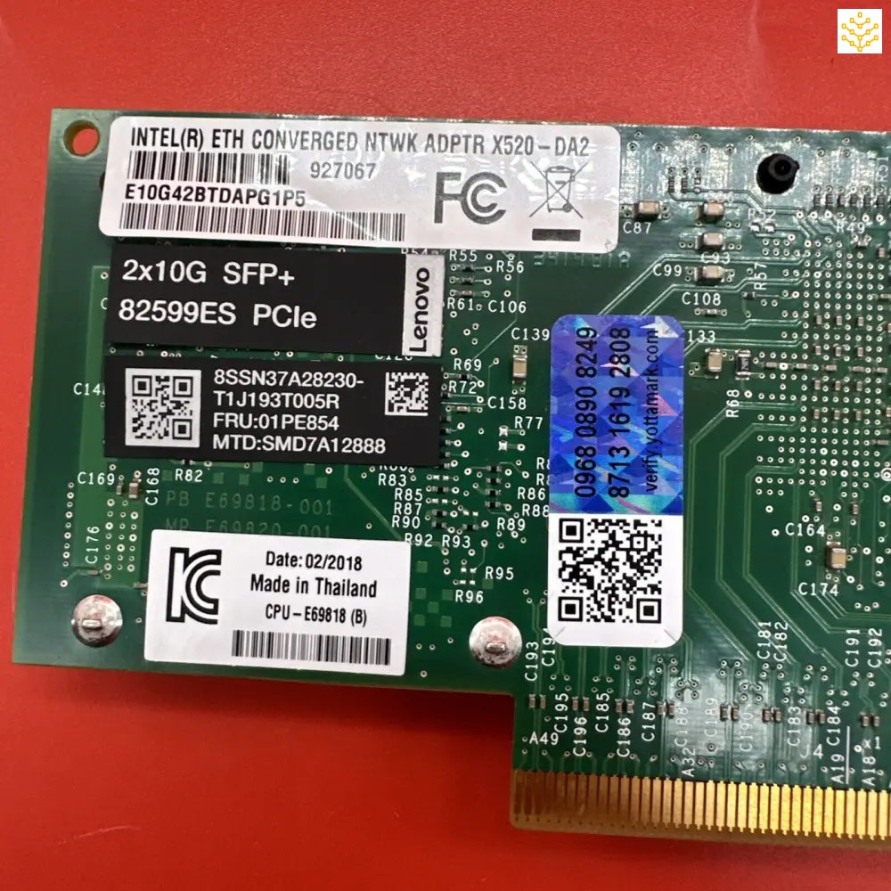 Lenovo 82599ES PCIe 2x10G SFP + 01PE854 SMD7A12888 X520-DA2 Half Height NIC - Computers/Tablets & Networking:Computer