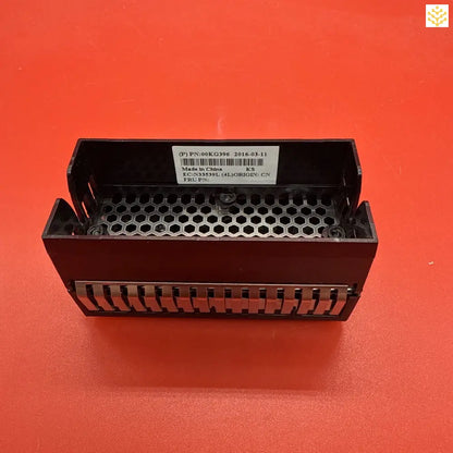 Black plastic test tube rack with a barcode label on top.