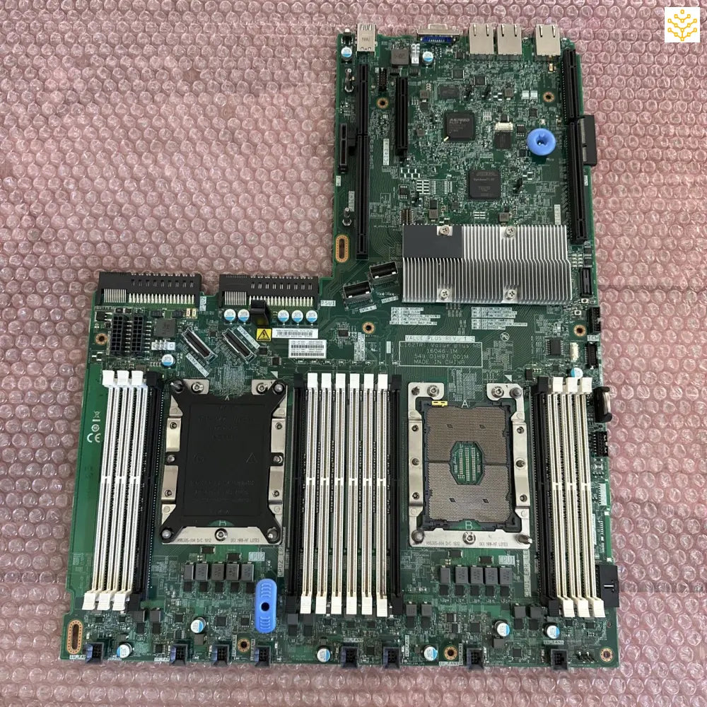 Server motherboard with dual CPU sockets and multiple RAM slots.