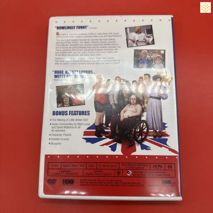 DVD case with a British flag design and bonus features listed on the back cover.