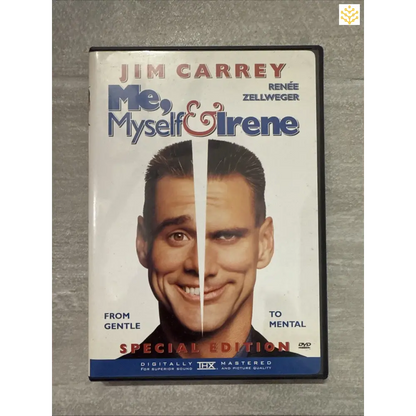 DVD case for the movie ’Me, Myself & Irene’ with a split-face design on the cover.