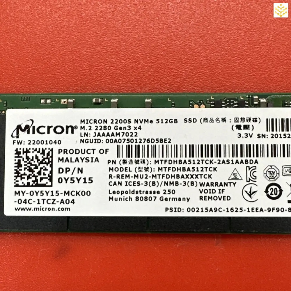 Micron 2200S NVMe 512GB SSD M.2 2280 Gen3 x4 Y5Y15 0Y5Y15 MTFDHBA512TCK - Computers/Tablets & Networking:Drives Storage