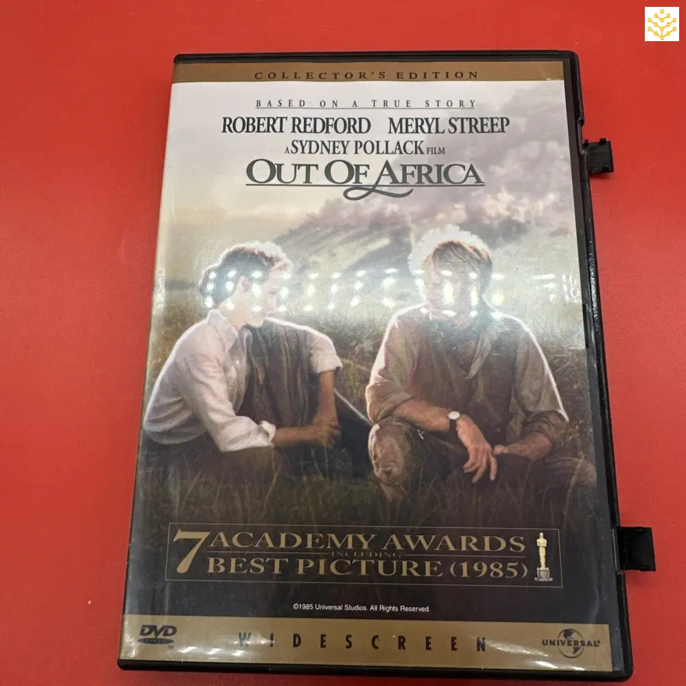 DVD case of the movie ’Out of Africa’ starring Robert Redford and Meryl Streep.