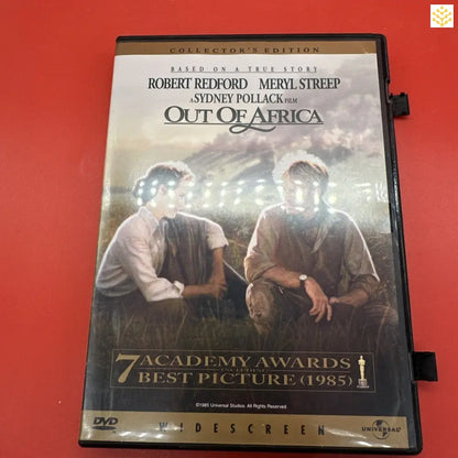 DVD case of the movie ’Out of Africa’ starring Robert Redford and Meryl Streep.