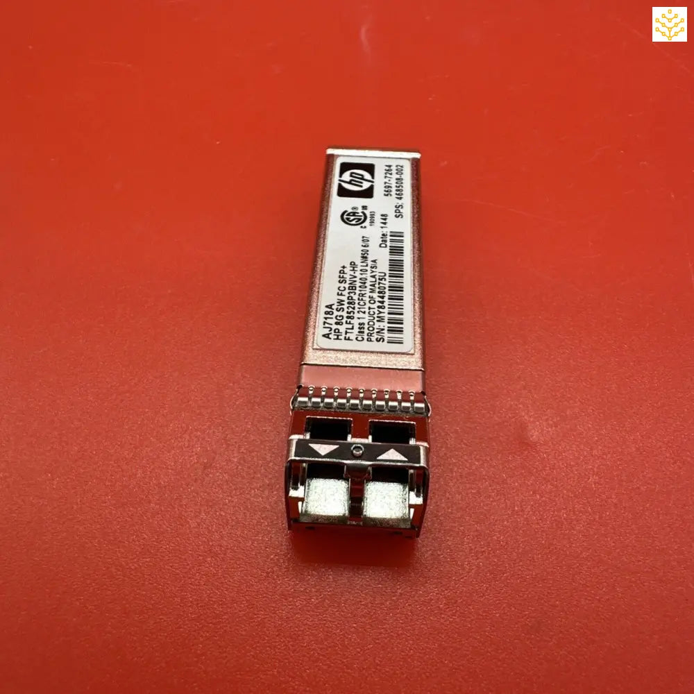 SFP fiber optic transceiver module with metal housing.