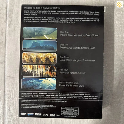 Back cover of a DVD showing five nature-themed episode thumbnails with descriptions.