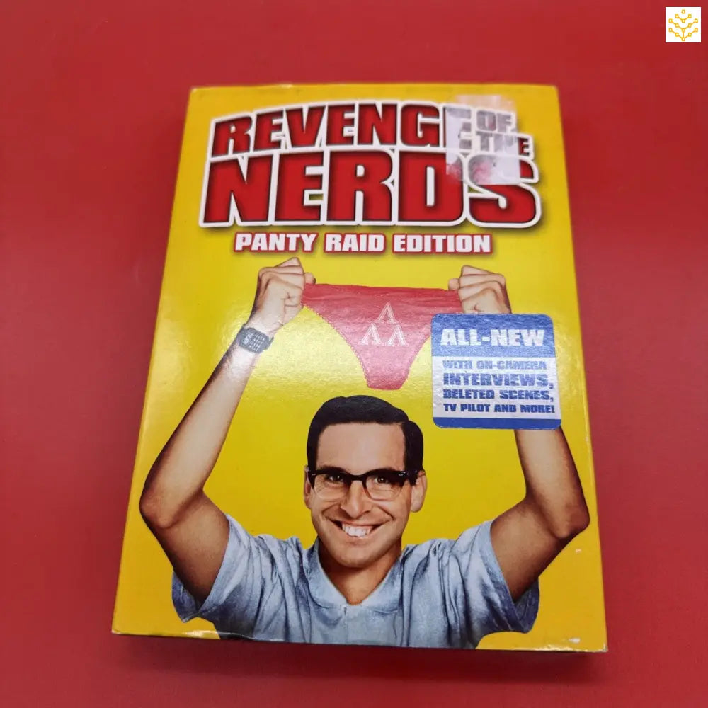 A yellow DVD case for ’Revenge of the Nerds: Panty Raid Edition’ movie.