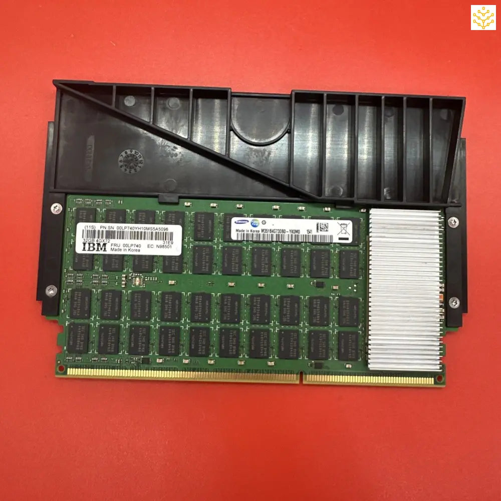 Computer RAM module with a black heatsink attached.