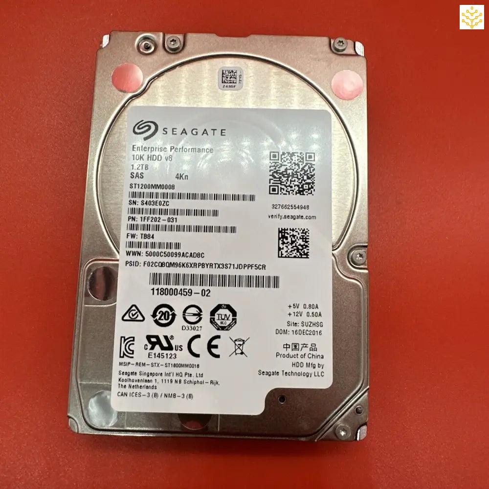 Seagate ST1200MM0008 1.2TB 10K SAS 4Kn 2.5 HDD 1FF202 - 031 118000459 - 02 - GIGDATA